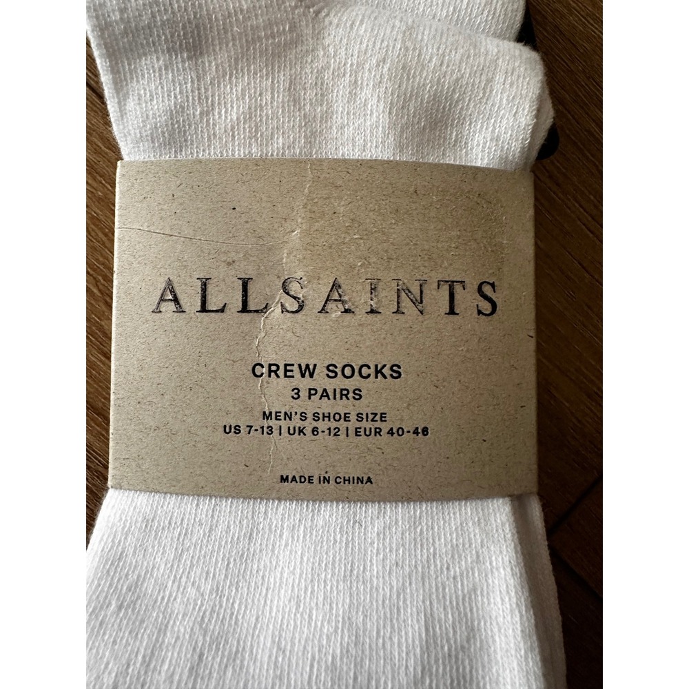 AllSaints Mens 3 Pack Crew Socks White Ramskull Logo Cotton Blend Size 7-13 NEW - Picture 3 of 4